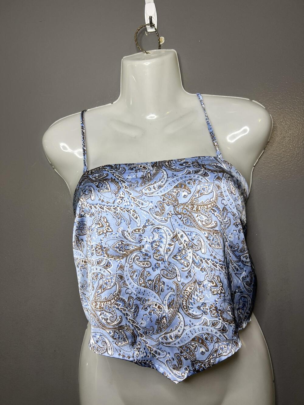 Hollister Tank Top Womens Small Blue Paisley Satin Square Neck Cami Cropped